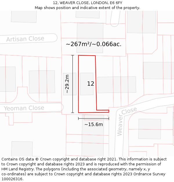 12, WEAVER CLOSE, LONDON, E6 6FY: Plot and title map