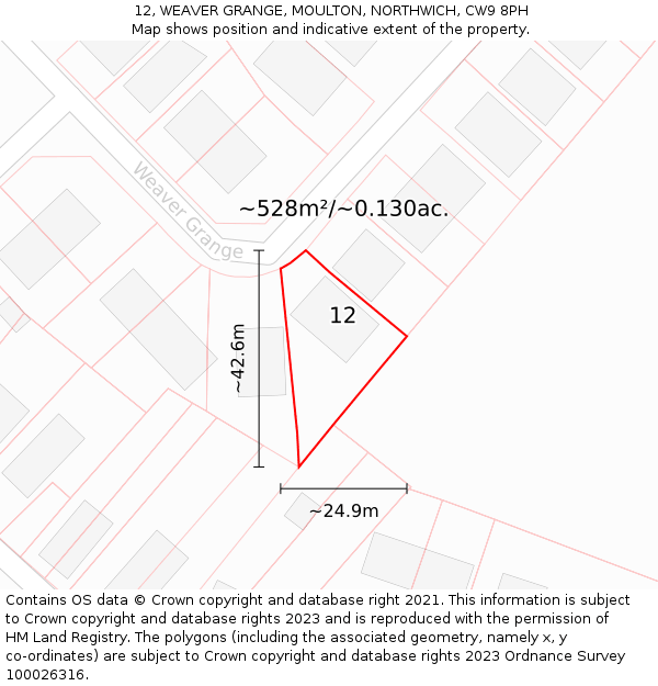 12, WEAVER GRANGE, MOULTON, NORTHWICH, CW9 8PH: Plot and title map