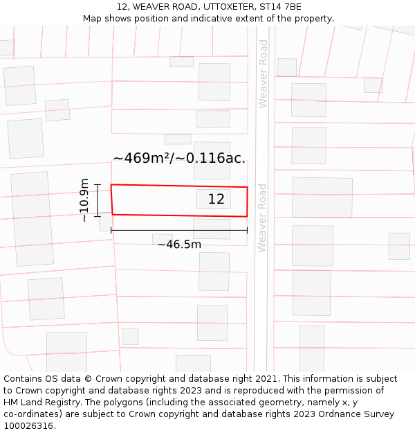 12, WEAVER ROAD, UTTOXETER, ST14 7BE: Plot and title map