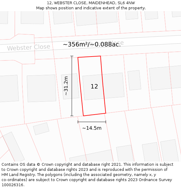 12, WEBSTER CLOSE, MAIDENHEAD, SL6 4NW: Plot and title map
