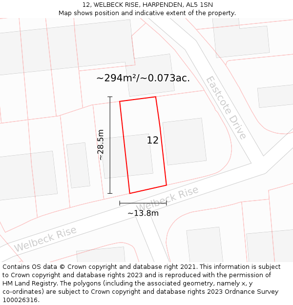 12, WELBECK RISE, HARPENDEN, AL5 1SN: Plot and title map