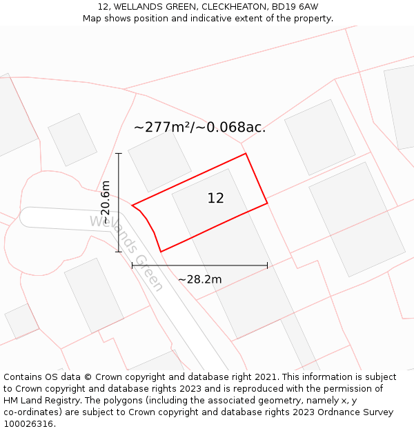 12, WELLANDS GREEN, CLECKHEATON, BD19 6AW: Plot and title map
