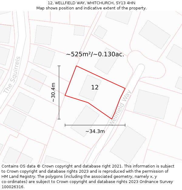 12, WELLFIELD WAY, WHITCHURCH, SY13 4HN: Plot and title map