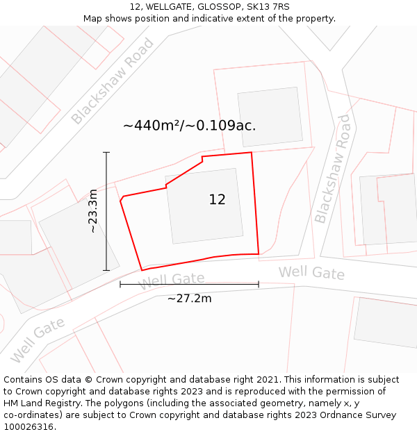 12, WELLGATE, GLOSSOP, SK13 7RS: Plot and title map