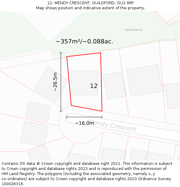 12, WENDY CRESCENT, GUILDFORD, GU2 9RP: Plot and title map