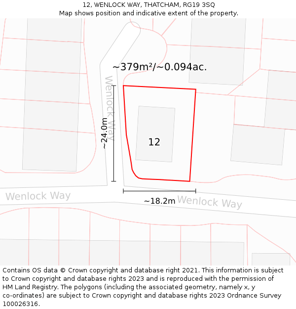 12, WENLOCK WAY, THATCHAM, RG19 3SQ: Plot and title map