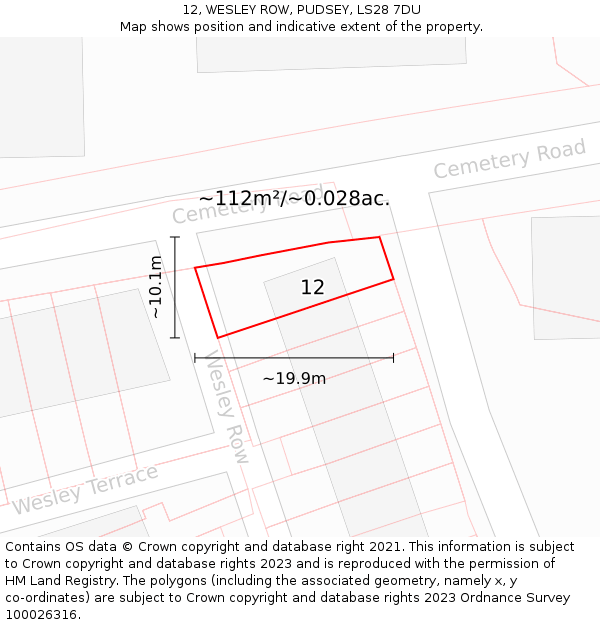 12, WESLEY ROW, PUDSEY, LS28 7DU: Plot and title map