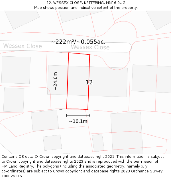 12, WESSEX CLOSE, KETTERING, NN16 9UG: Plot and title map