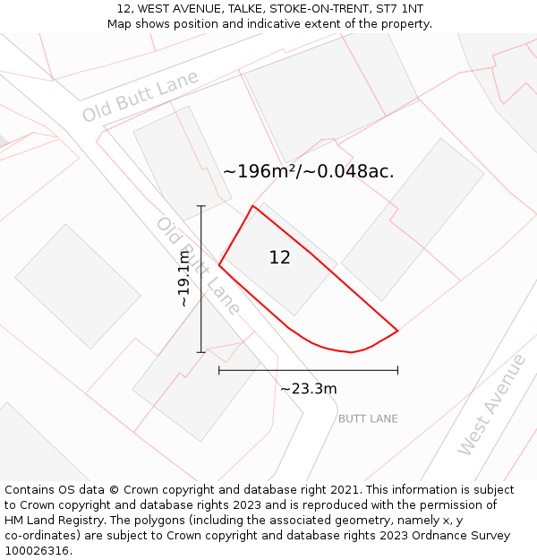 12, WEST AVENUE, TALKE, STOKE-ON-TRENT, ST7 1NT: Plot and title map