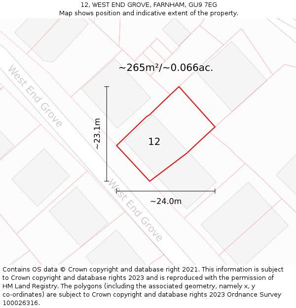 12, WEST END GROVE, FARNHAM, GU9 7EG: Plot and title map
