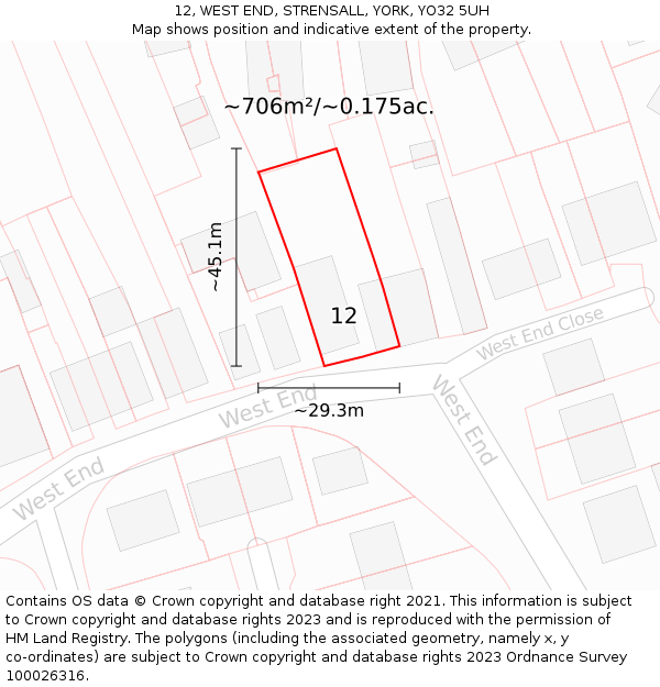 12, WEST END, STRENSALL, YORK, YO32 5UH: Plot and title map