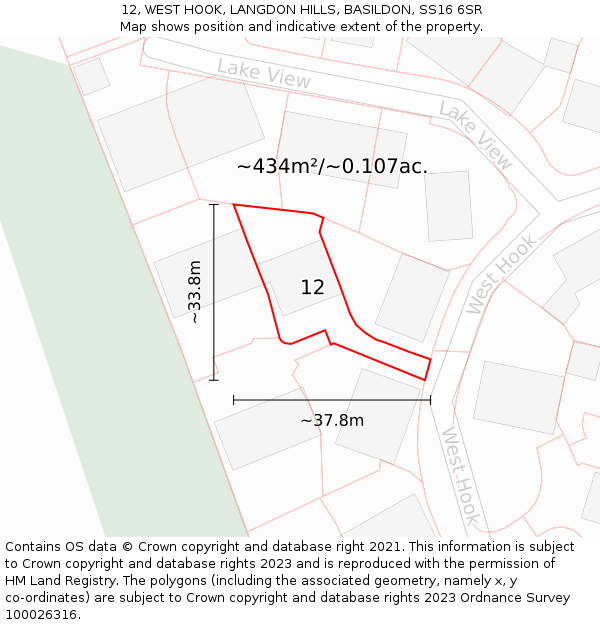 12, WEST HOOK, LANGDON HILLS, BASILDON, SS16 6SR: Plot and title map