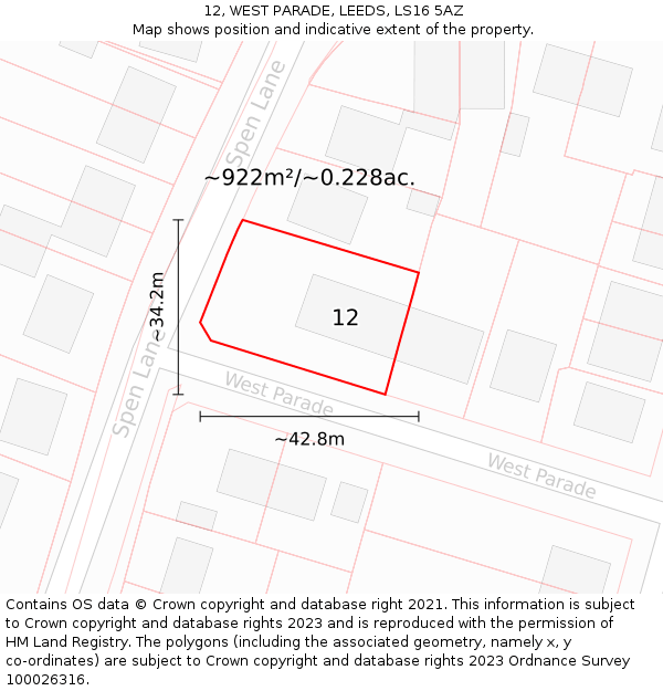 12, WEST PARADE, LEEDS, LS16 5AZ: Plot and title map