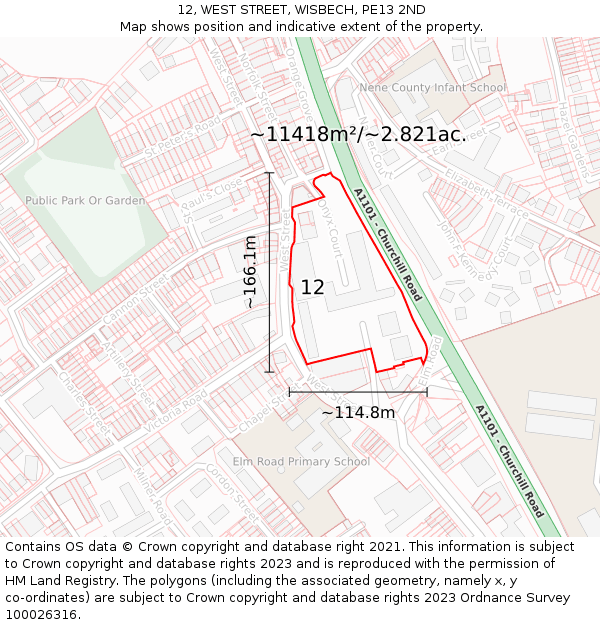 12, WEST STREET, WISBECH, PE13 2ND: Plot and title map