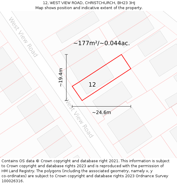 12, WEST VIEW ROAD, CHRISTCHURCH, BH23 3HJ: Plot and title map