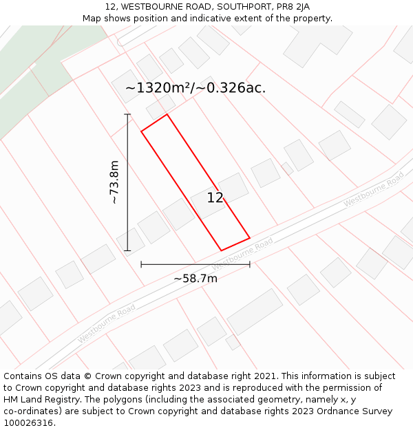 12, WESTBOURNE ROAD, SOUTHPORT, PR8 2JA: Plot and title map