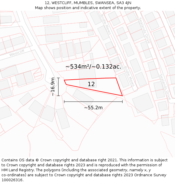 12, WESTCLIFF, MUMBLES, SWANSEA, SA3 4JN: Plot and title map