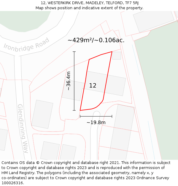 12, WESTERKIRK DRIVE, MADELEY, TELFORD, TF7 5RJ: Plot and title map
