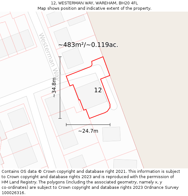 12, WESTERMAN WAY, WAREHAM, BH20 4FL: Plot and title map