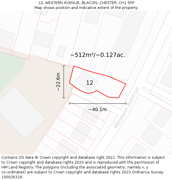 12, WESTERN AVENUE, BLACON, CHESTER, CH1 5PP: Plot and title map