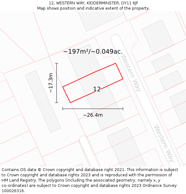 12, WESTERN WAY, KIDDERMINSTER, DY11 6JF: Plot and title map