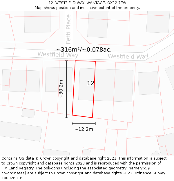 12, WESTFIELD WAY, WANTAGE, OX12 7EW: Plot and title map