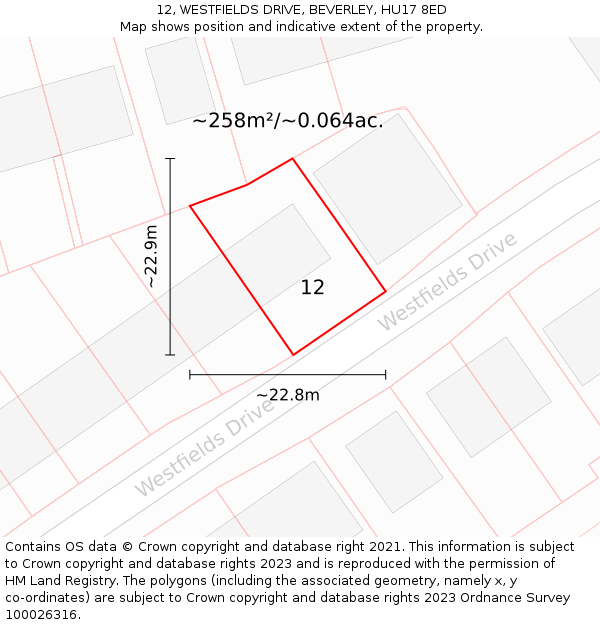 12, WESTFIELDS DRIVE, BEVERLEY, HU17 8ED: Plot and title map