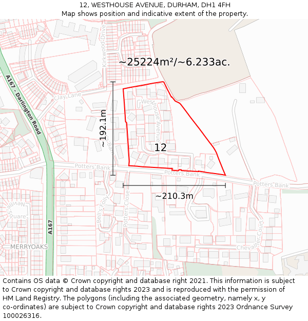 12, WESTHOUSE AVENUE, DURHAM, DH1 4FH: Plot and title map