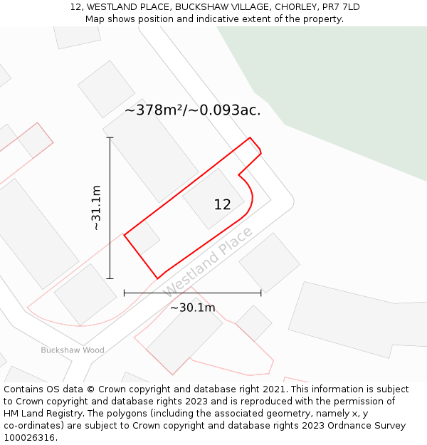 12, WESTLAND PLACE, BUCKSHAW VILLAGE, CHORLEY, PR7 7LD: Plot and title map