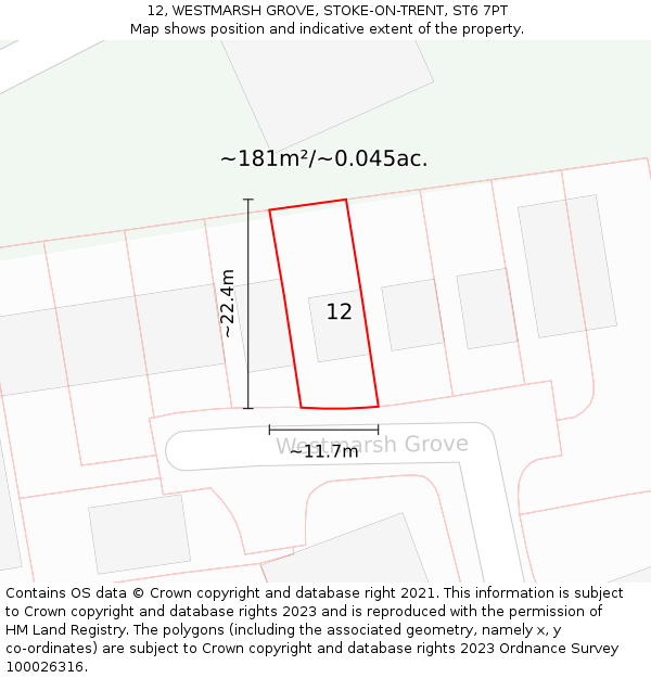 12, WESTMARSH GROVE, STOKE-ON-TRENT, ST6 7PT: Plot and title map