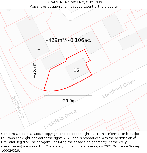 12, WESTMEAD, WOKING, GU21 3BS: Plot and title map