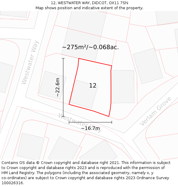 12, WESTWATER WAY, DIDCOT, OX11 7SN: Plot and title map