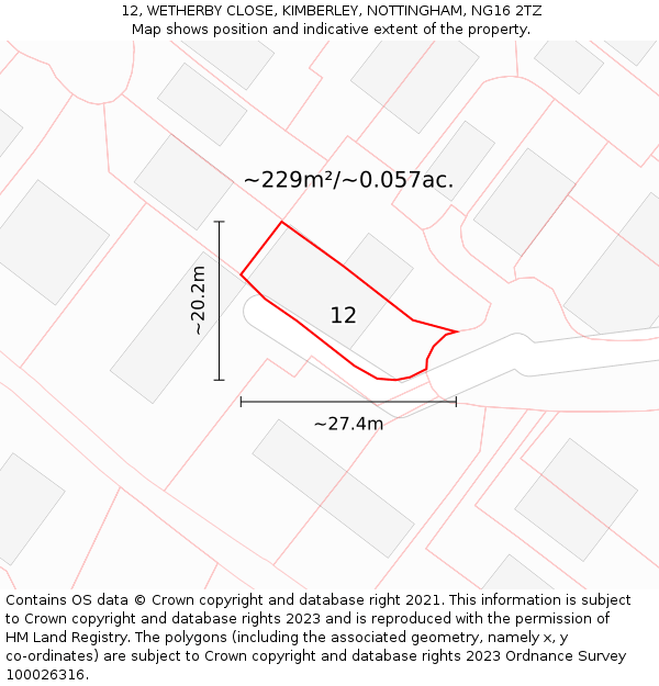 12, WETHERBY CLOSE, KIMBERLEY, NOTTINGHAM, NG16 2TZ: Plot and title map