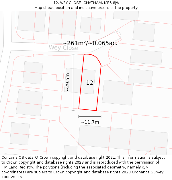 12, WEY CLOSE, CHATHAM, ME5 8JW: Plot and title map