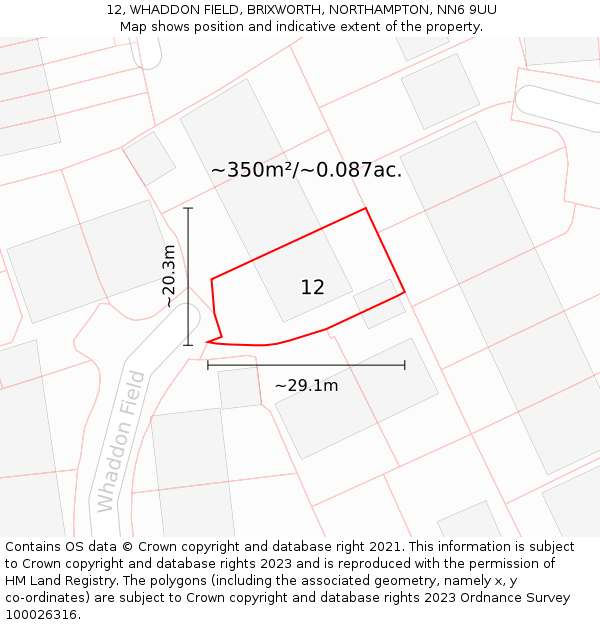 12, WHADDON FIELD, BRIXWORTH, NORTHAMPTON, NN6 9UU: Plot and title map