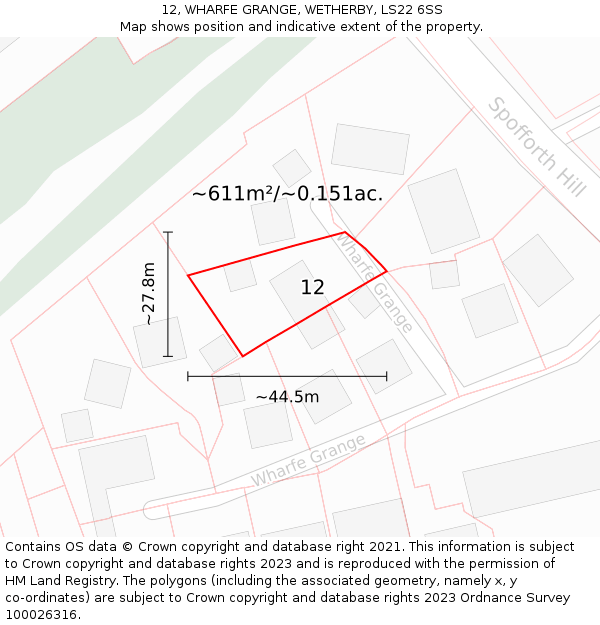 12, WHARFE GRANGE, WETHERBY, LS22 6SS: Plot and title map