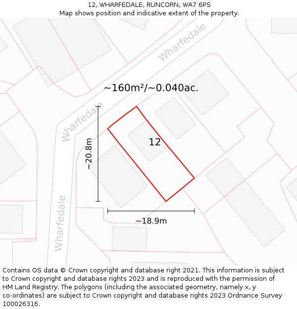 12, WHARFEDALE, RUNCORN, WA7 6PS: Plot and title map