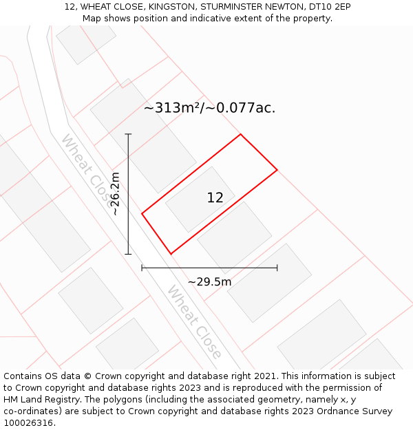 12, WHEAT CLOSE, KINGSTON, STURMINSTER NEWTON, DT10 2EP: Plot and title map