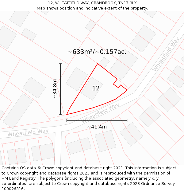 12, WHEATFIELD WAY, CRANBROOK, TN17 3LX: Plot and title map