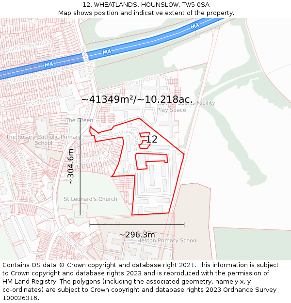 12, WHEATLANDS, HOUNSLOW, TW5 0SA: Plot and title map