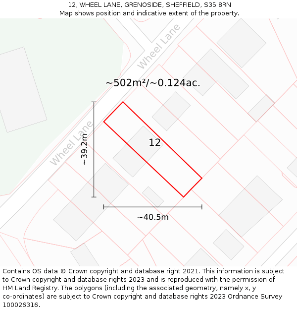 12, WHEEL LANE, GRENOSIDE, SHEFFIELD, S35 8RN: Plot and title map