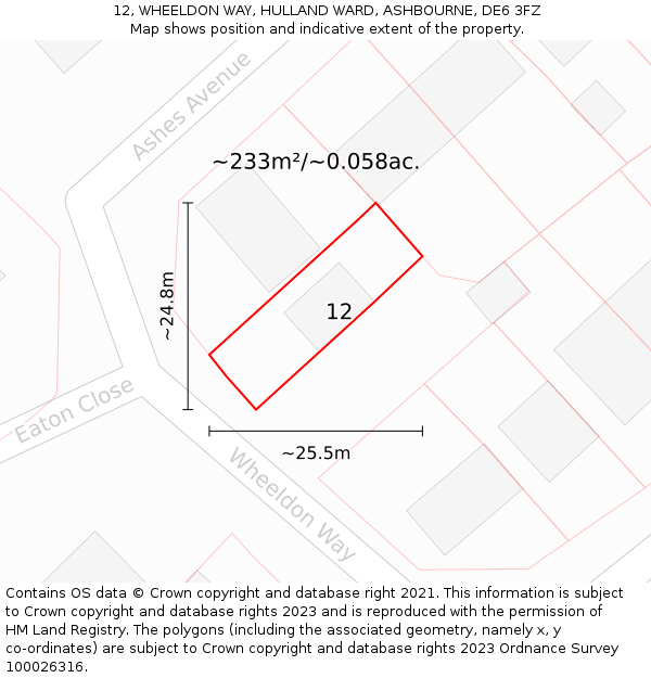 12, WHEELDON WAY, HULLAND WARD, ASHBOURNE, DE6 3FZ: Plot and title map