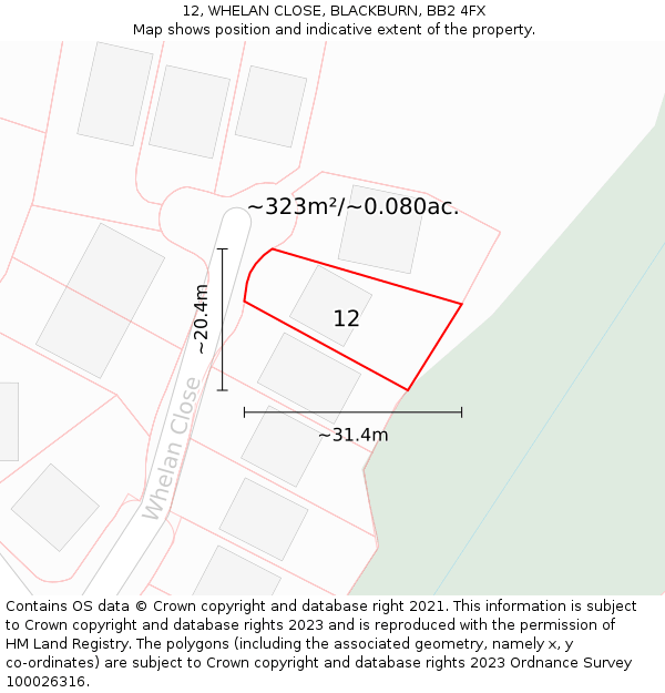 12, WHELAN CLOSE, BLACKBURN, BB2 4FX: Plot and title map