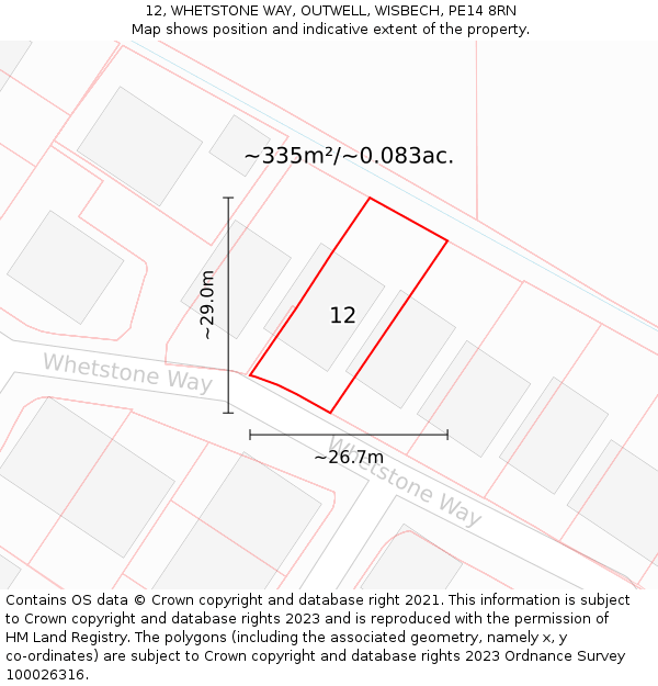 12, WHETSTONE WAY, OUTWELL, WISBECH, PE14 8RN: Plot and title map