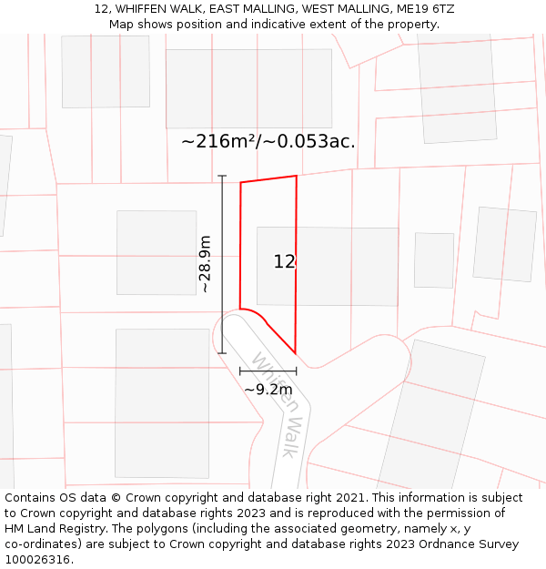 12, WHIFFEN WALK, EAST MALLING, WEST MALLING, ME19 6TZ: Plot and title map