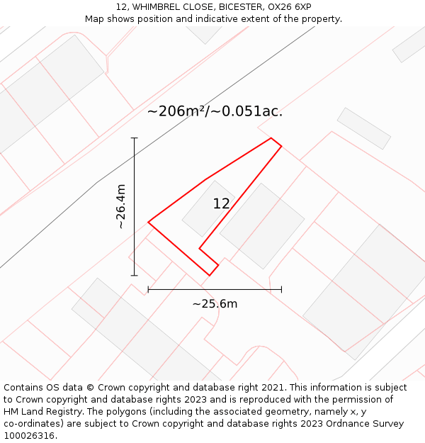 12, WHIMBREL CLOSE, BICESTER, OX26 6XP: Plot and title map