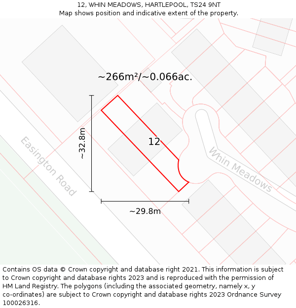 12, WHIN MEADOWS, HARTLEPOOL, TS24 9NT: Plot and title map