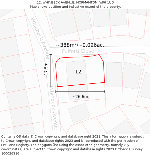 12, WHINBECK AVENUE, NORMANTON, WF6 1UD: Plot and title map