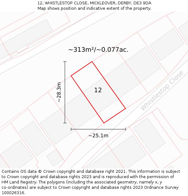 12, WHISTLESTOP CLOSE, MICKLEOVER, DERBY, DE3 9DA: Plot and title map