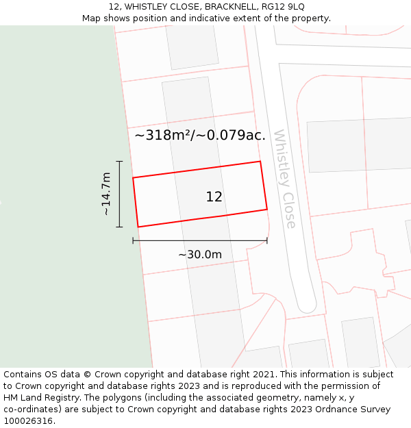 12, WHISTLEY CLOSE, BRACKNELL, RG12 9LQ: Plot and title map